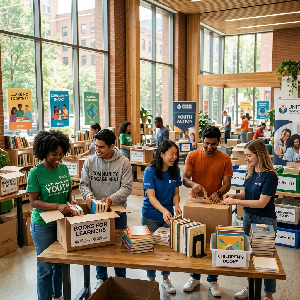 Youth volunteers organising donations